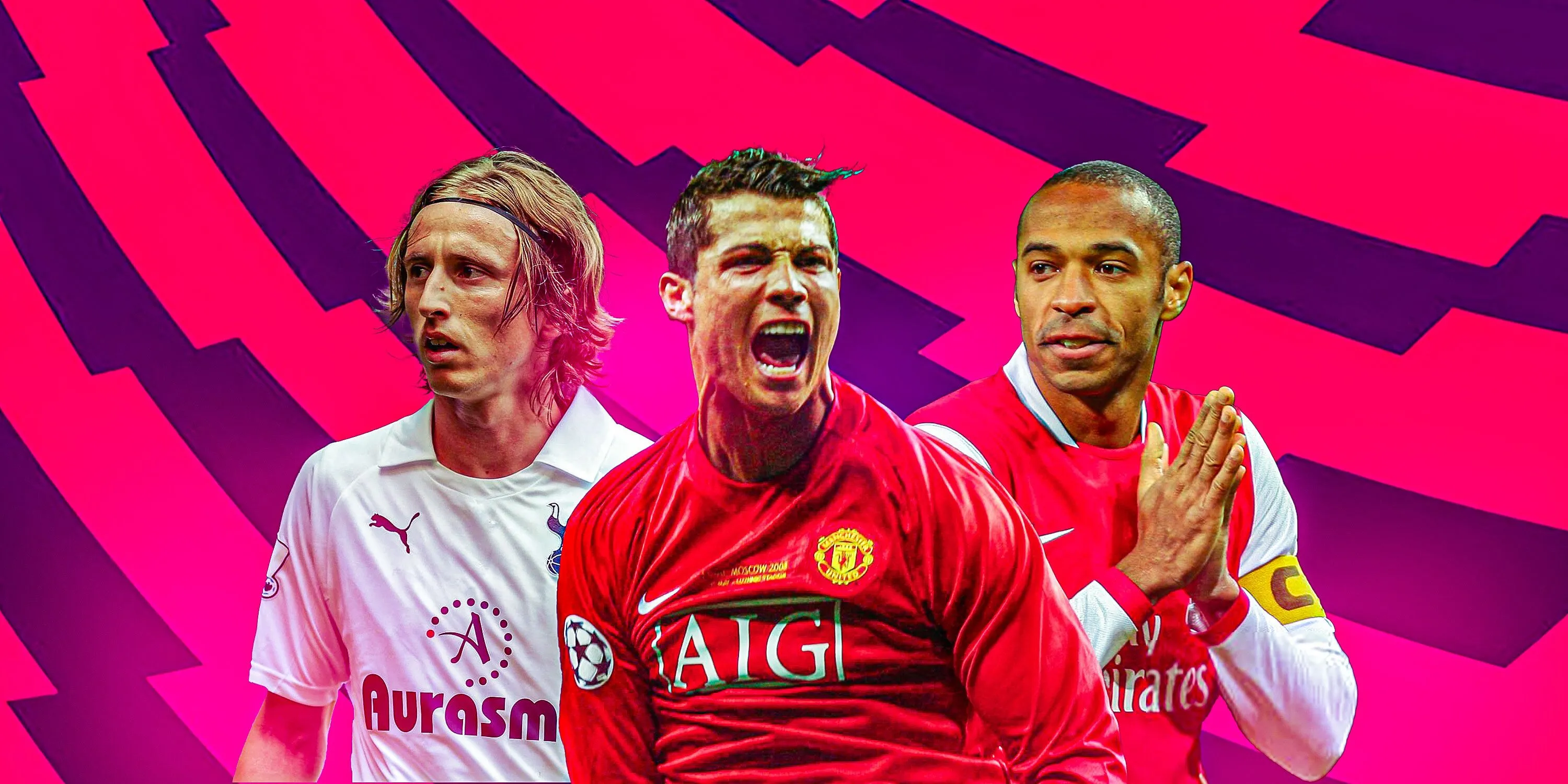 Hình ảnh ba ngôi sao bóng đá Luca Modric, Cristiano Ronaldo và Thierry Henry